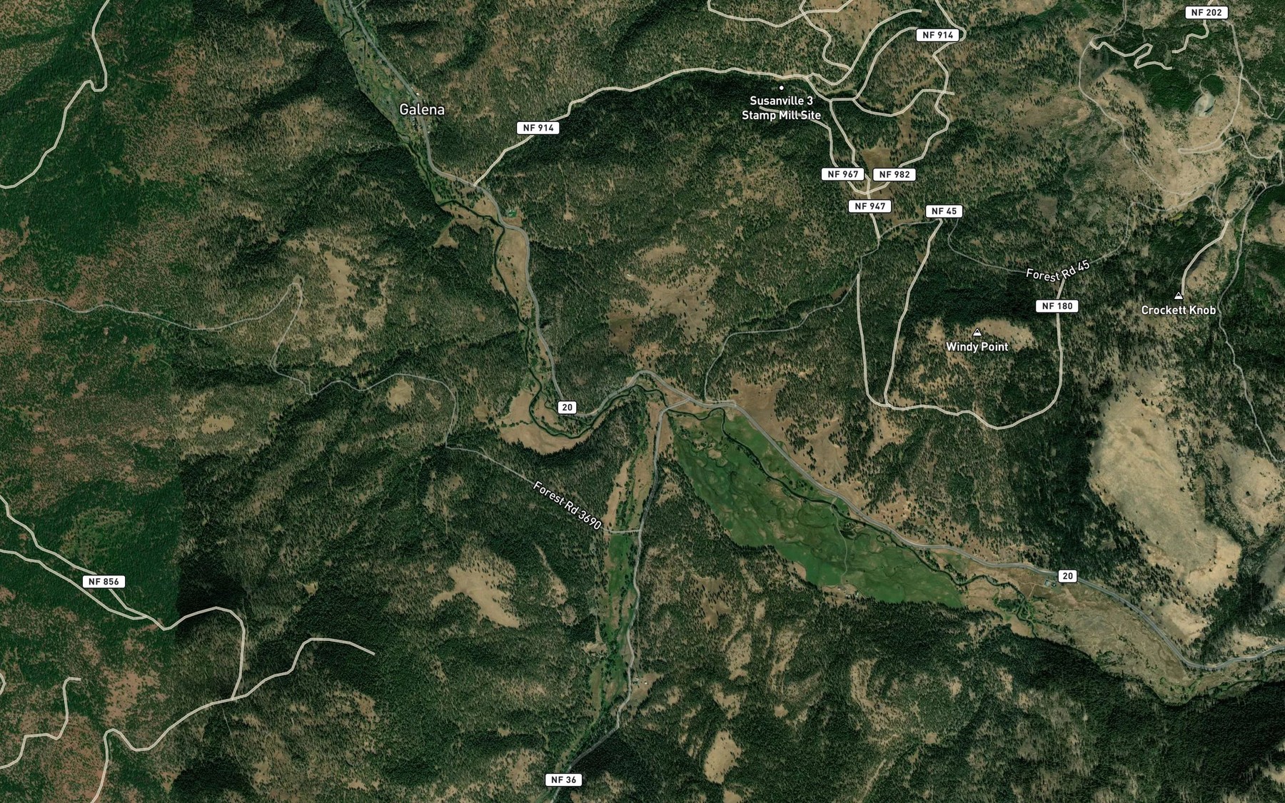 Satellite map of the Camp Creek