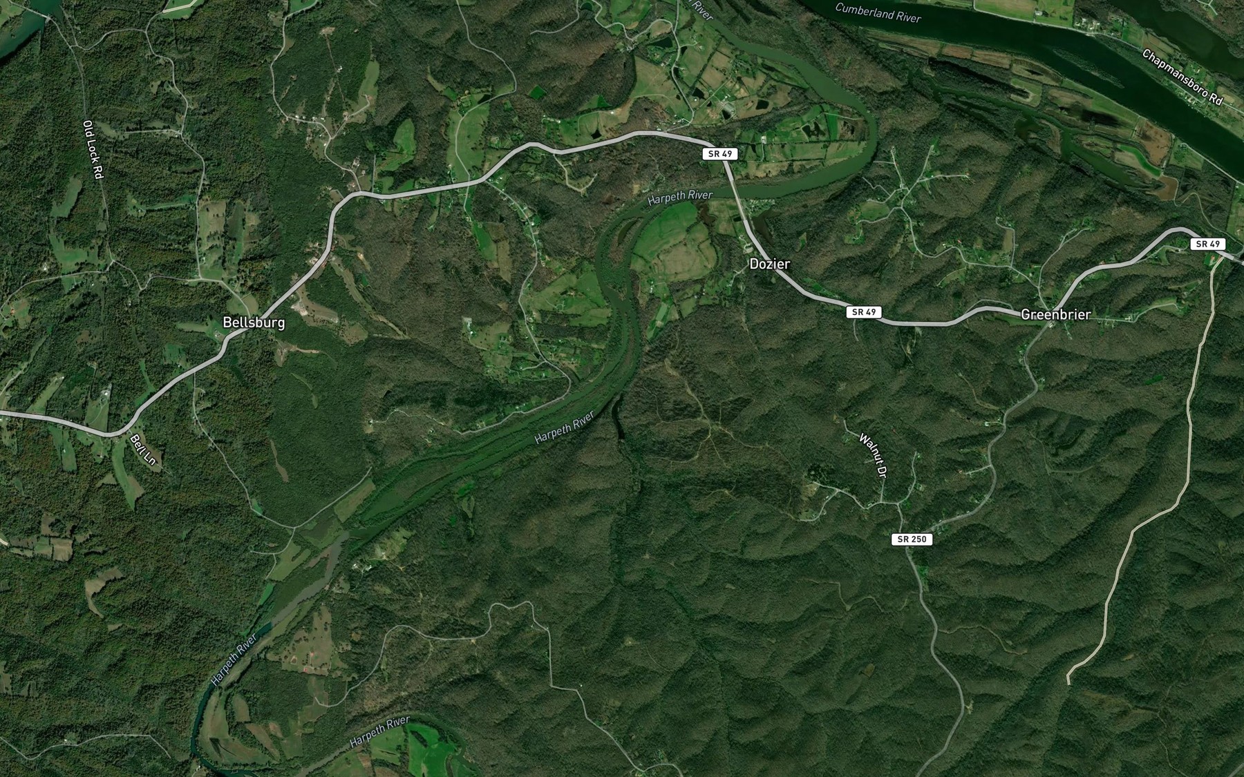 Satellite map of the Big Bethany Creek