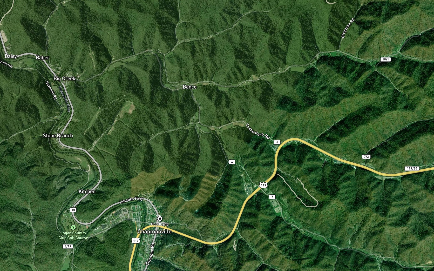 Satellite map of the Garrett Fork
