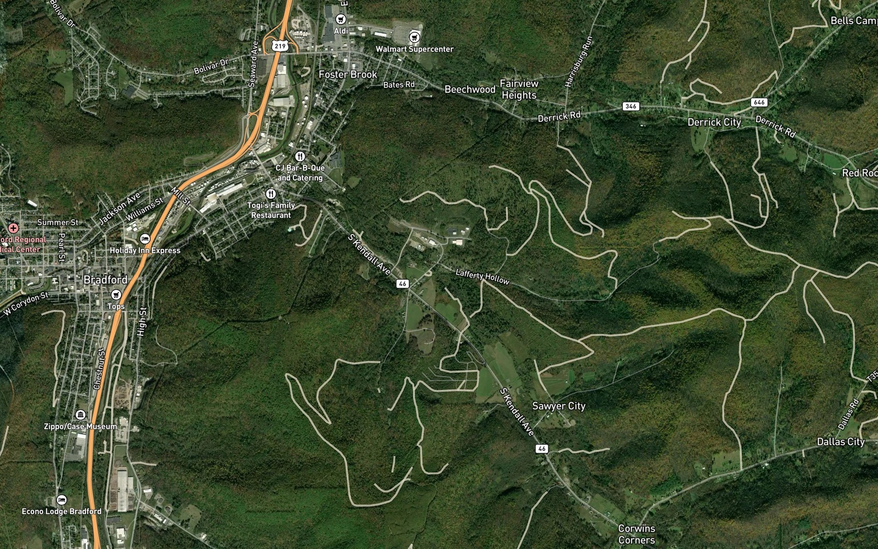 Satellite map of the Lafferty Run