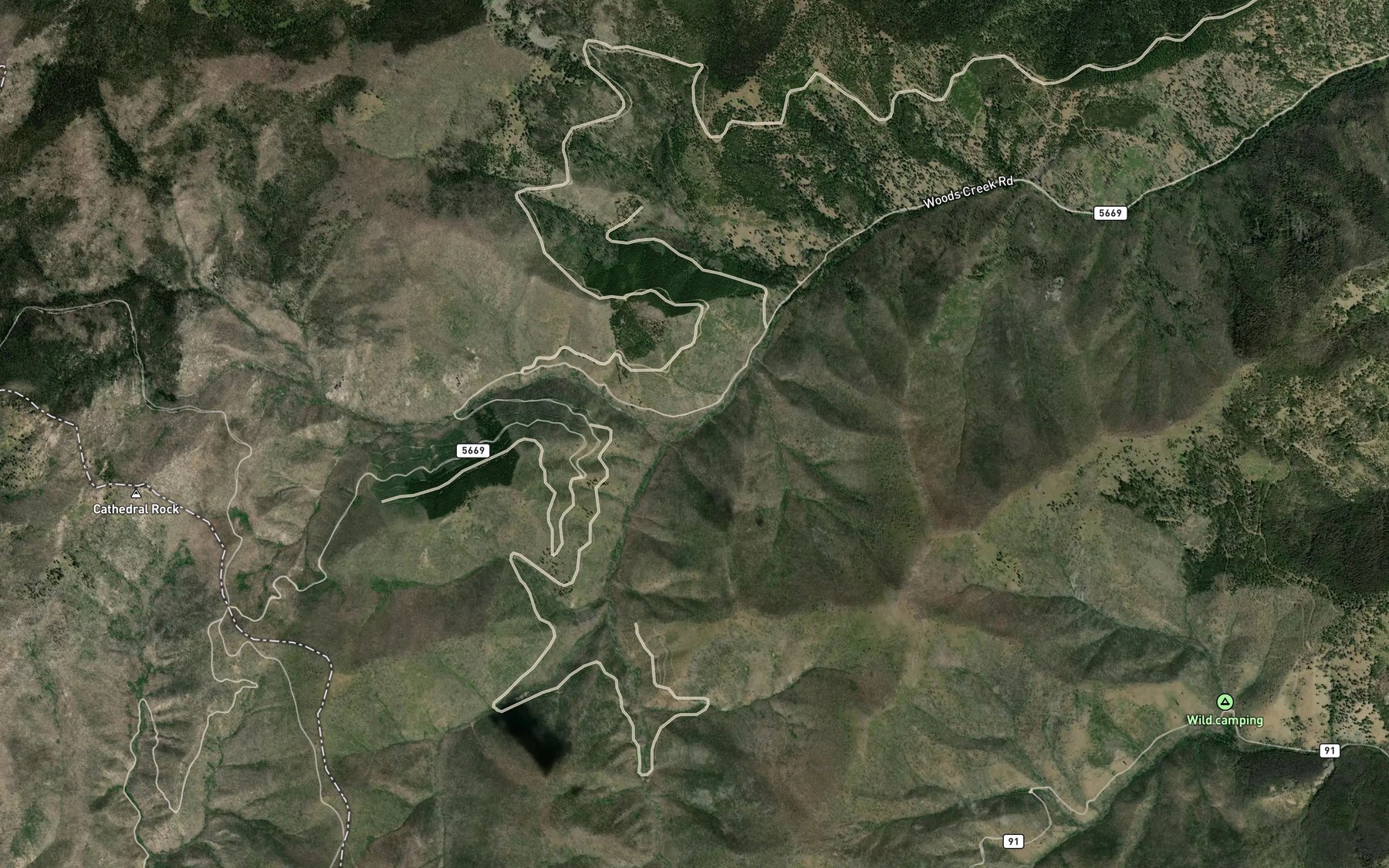 Satellite map of the South Fork Woods Creek