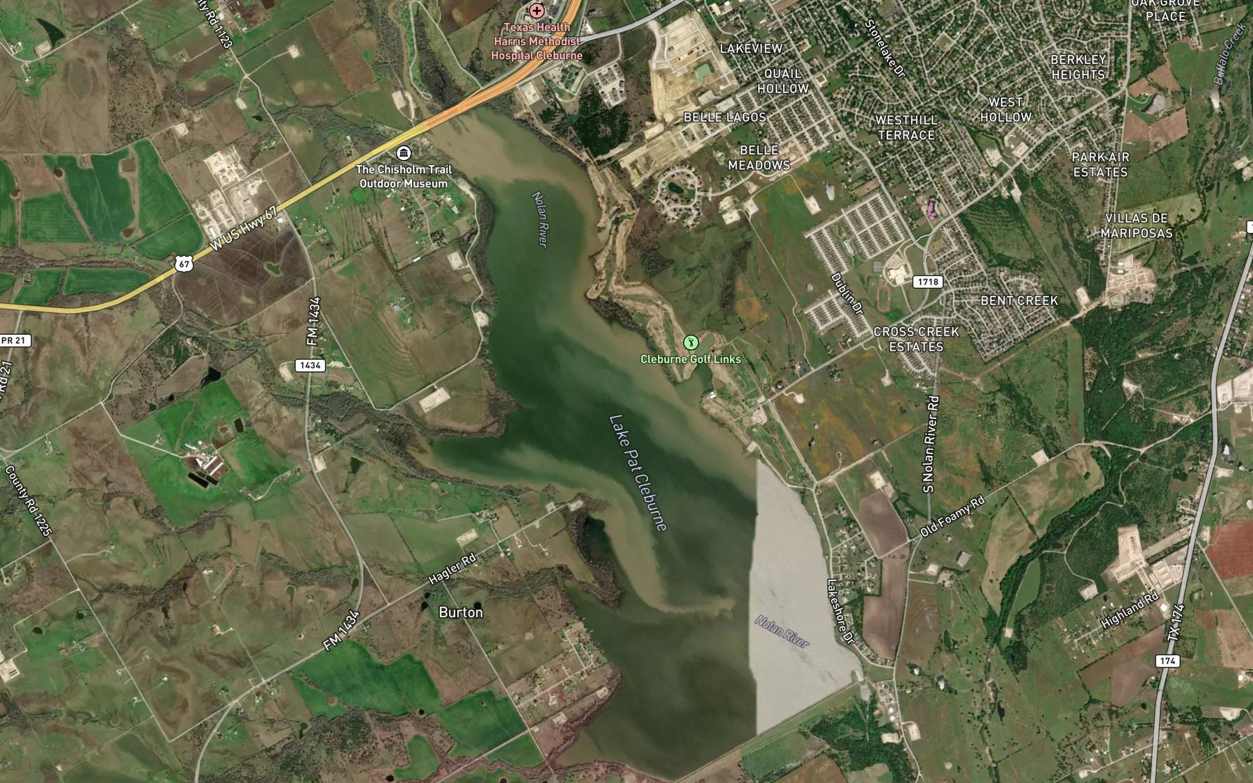 Satellite map of the Lake Pat Cleburne