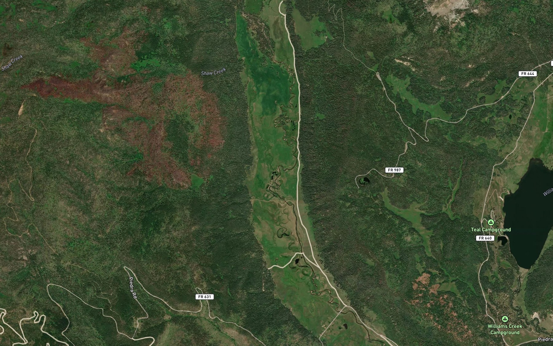 Satellite map of the Shaw Creek