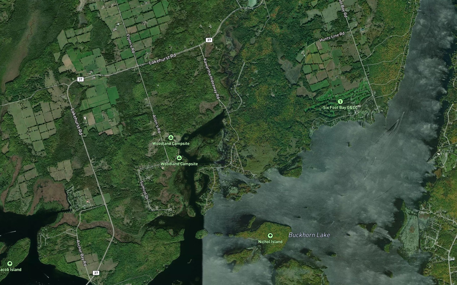 Satellite map of the Sandy Creek