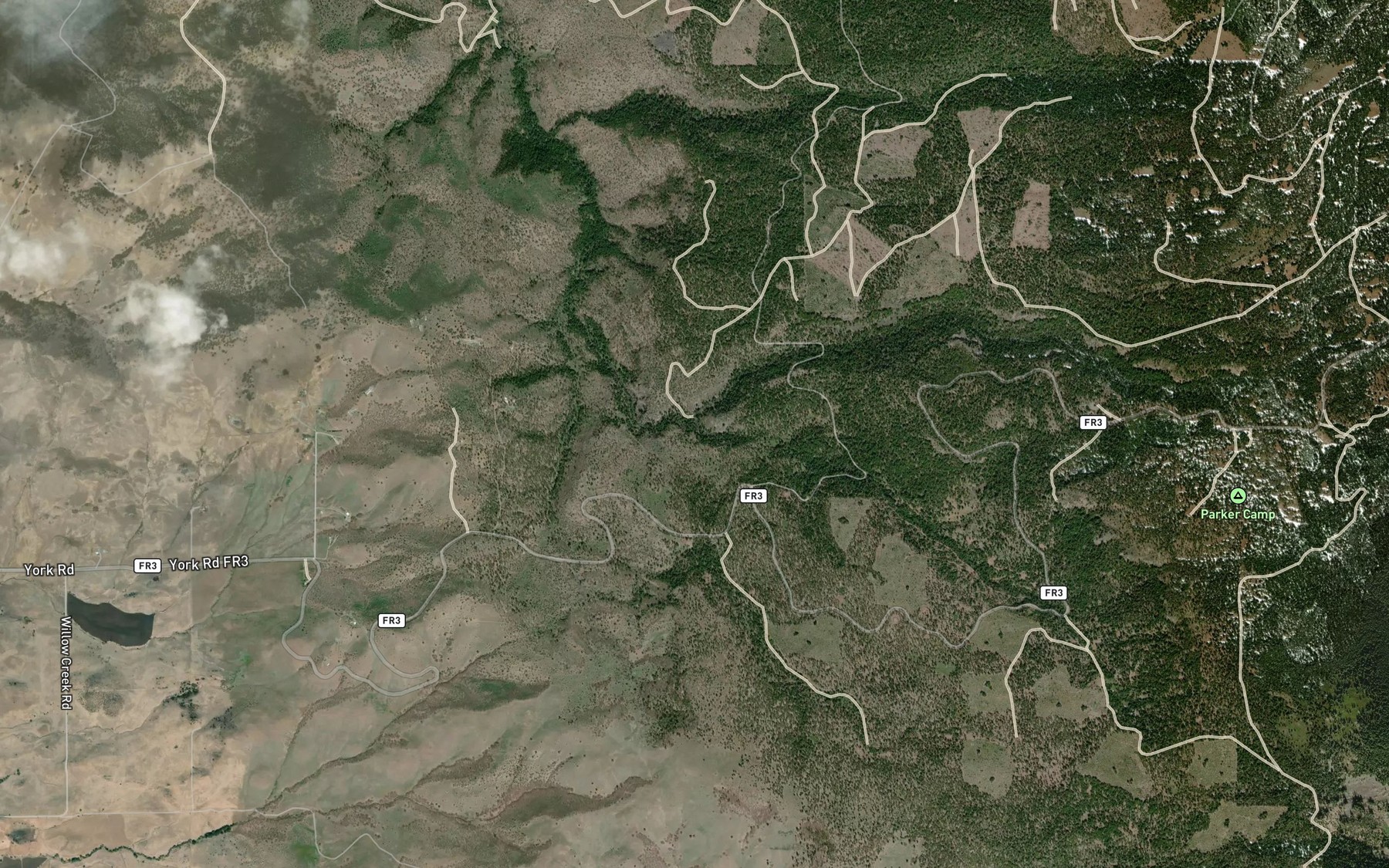 Satellite map of the Parker Creek