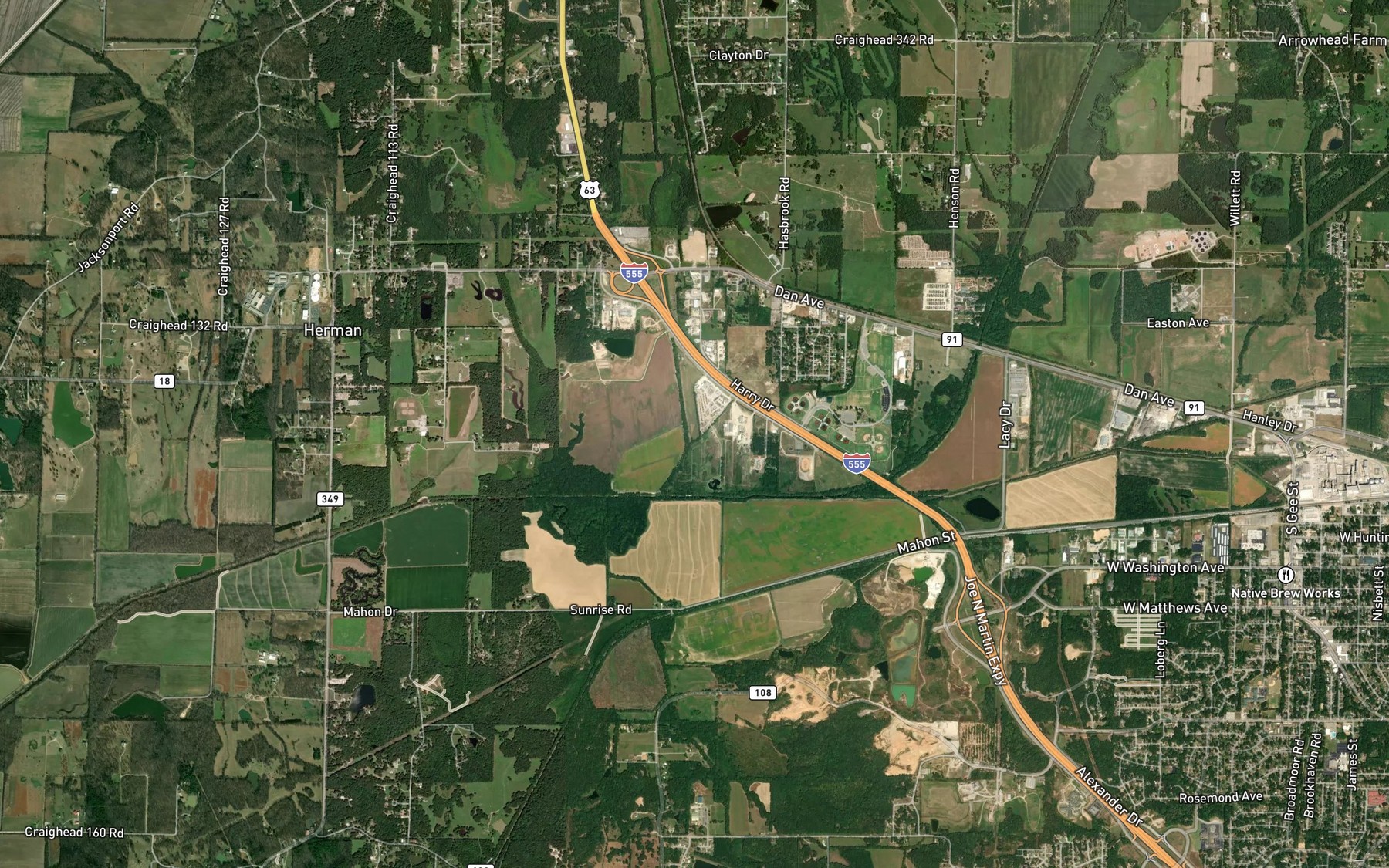 Satellite map of the Rogers Branch