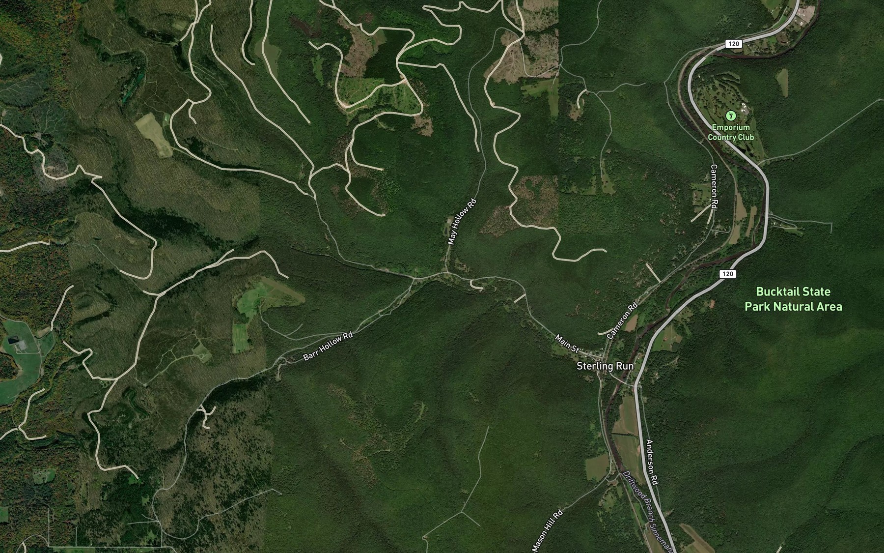 Satellite map of the Tannery Hollow Run