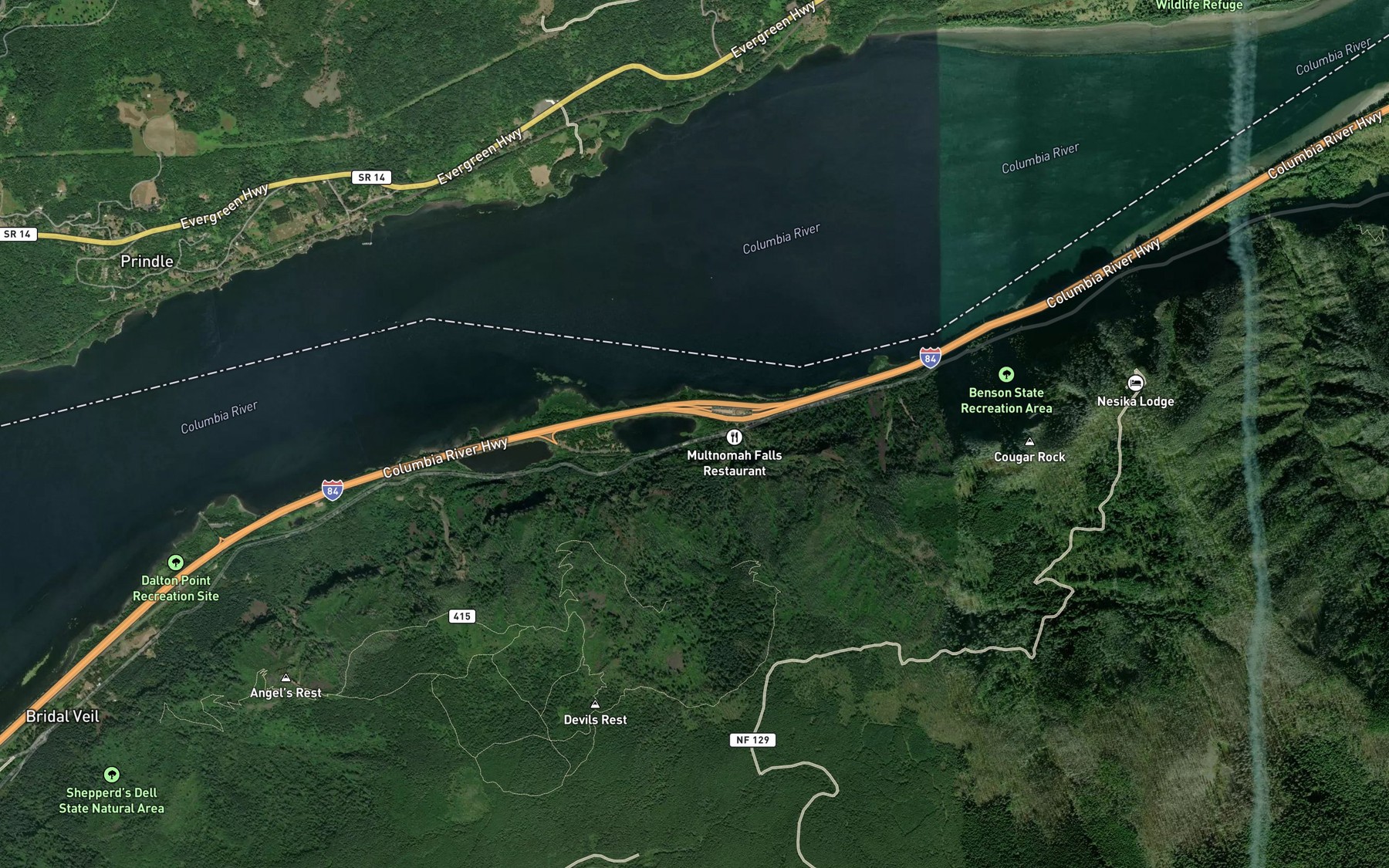 Satellite map of the Multnomah Creek
