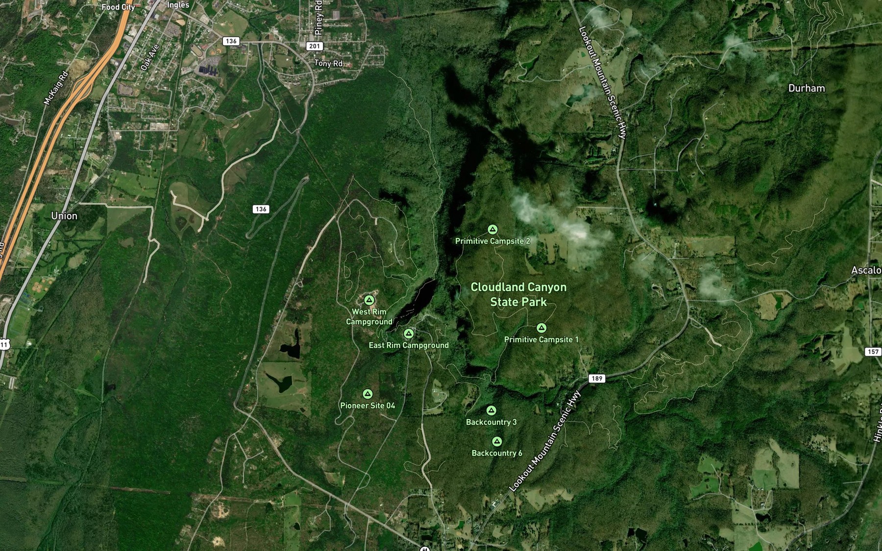 Satellite map of the Daniel Creek