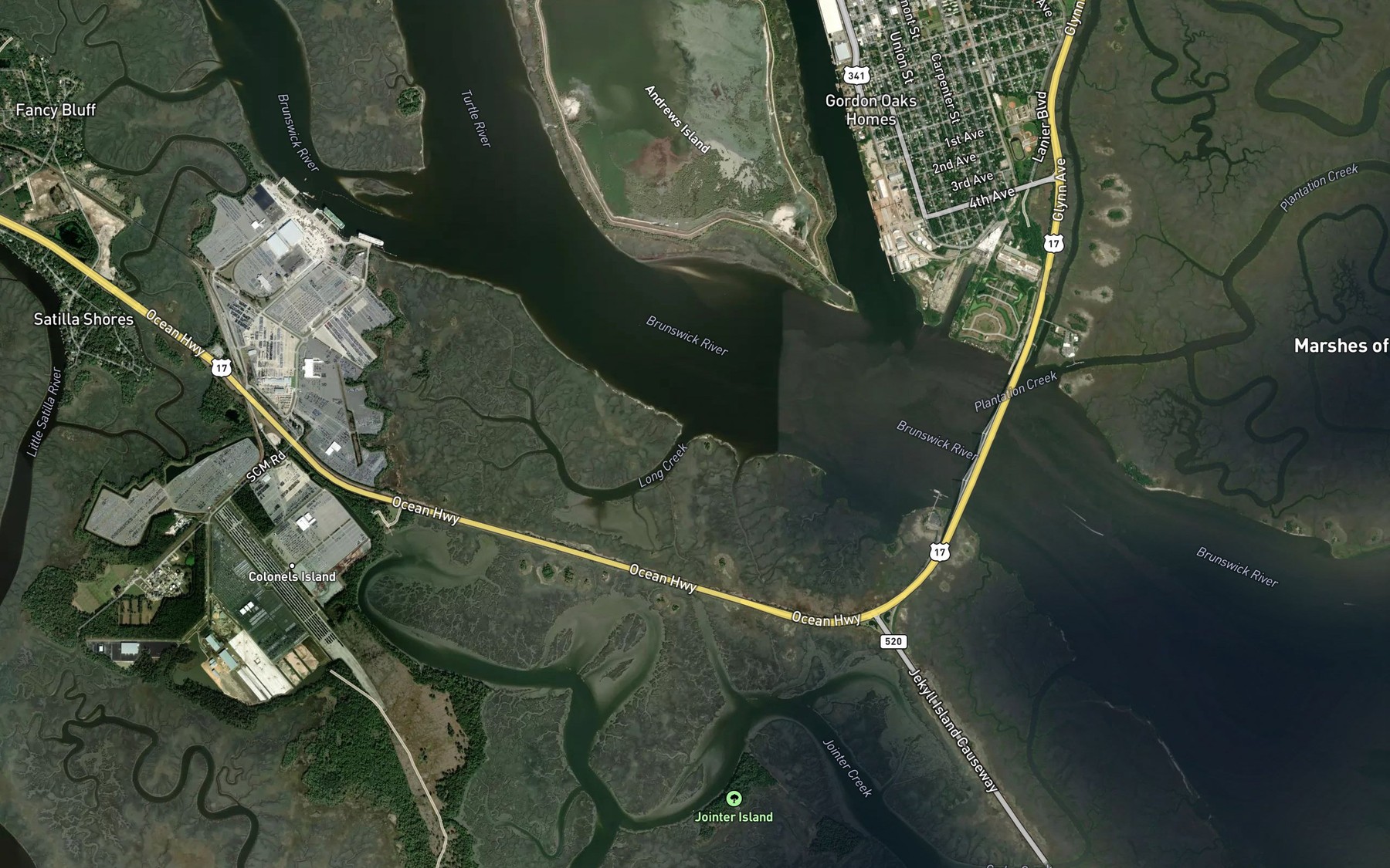 Satellite map of the Long Creek