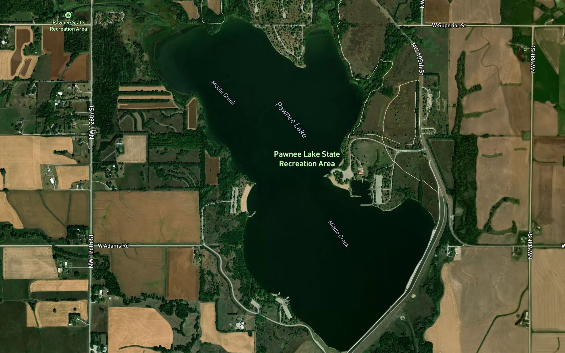 Satellite map of the Pawnee Lake