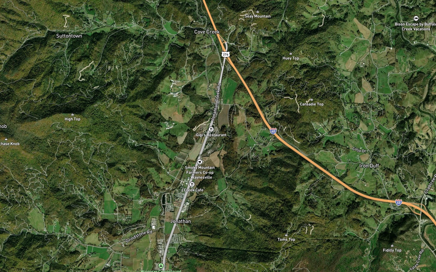 Satellite map of the Parks Branch