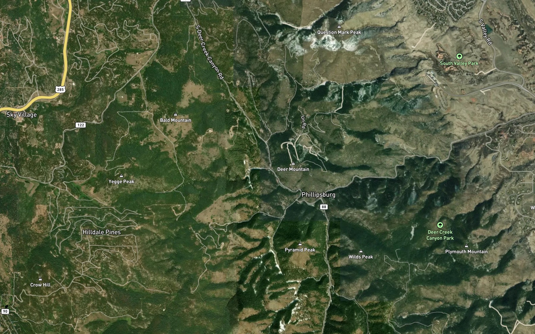 Satellite map of the North Fork Deer Creek