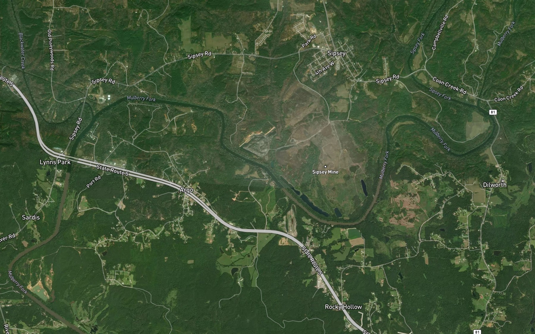 Satellite map of the Burton Creek