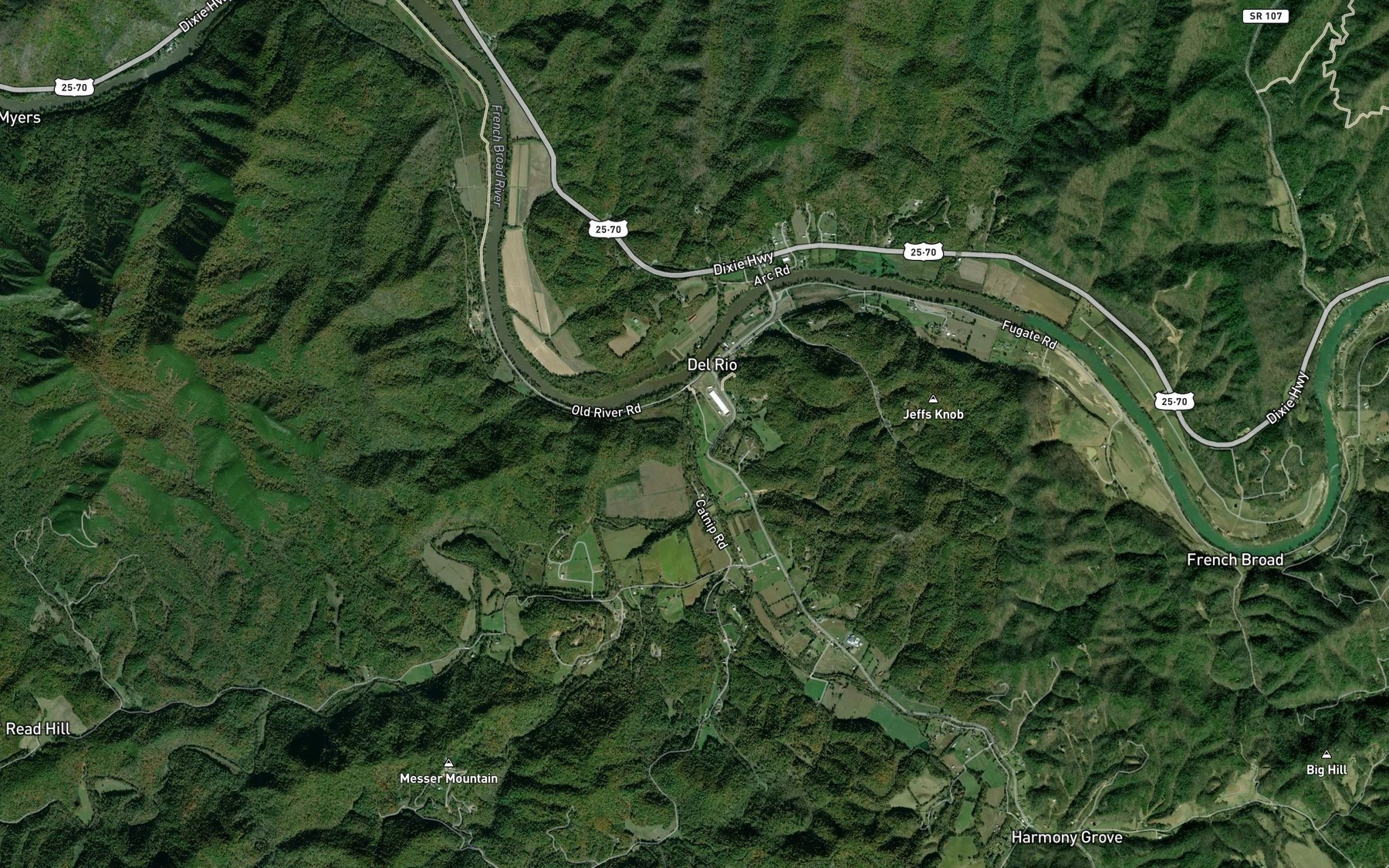 Satellite map of the Trail Fork