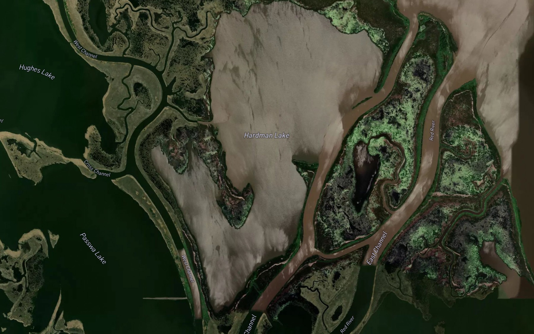 Satellite map of the Hardmans Lakes
