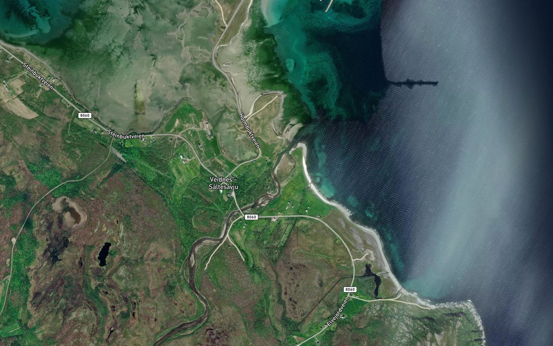 Satellite map of the Veidneselva