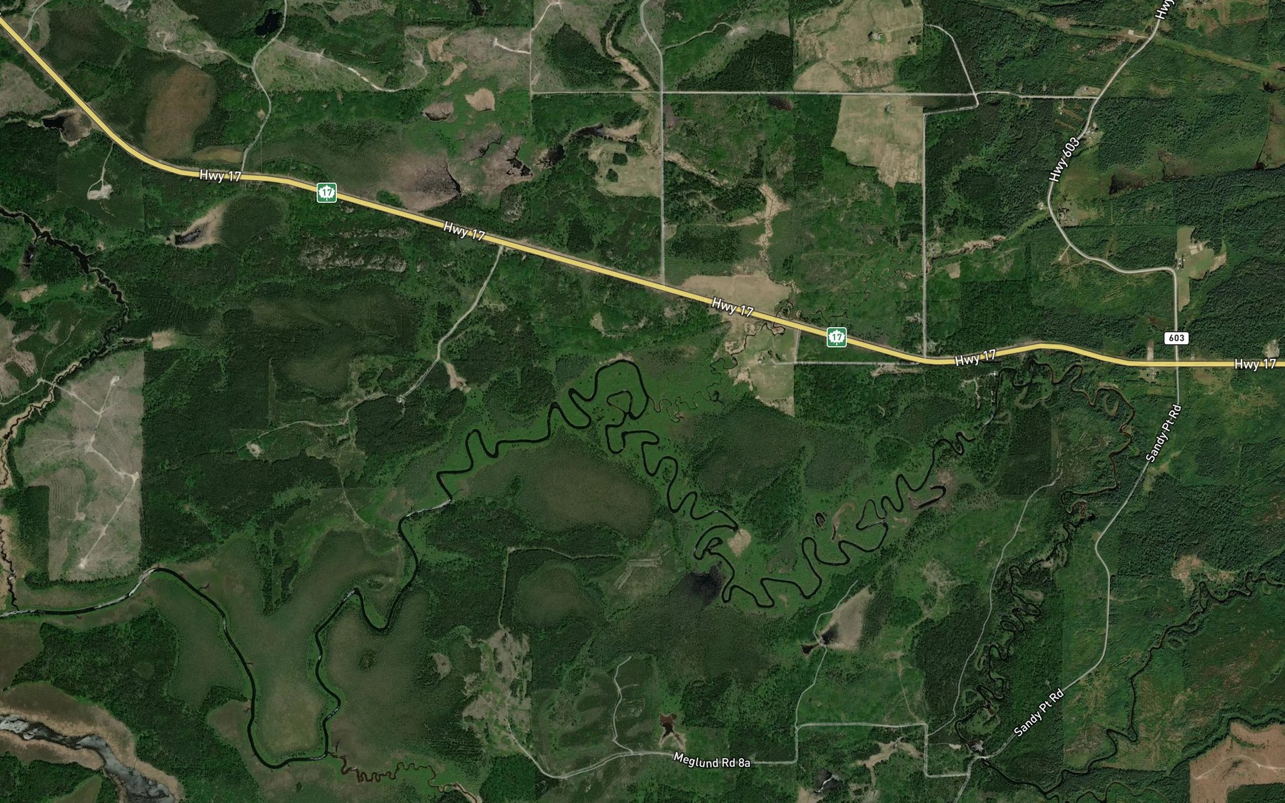 Satellite map of the Melgund Creek