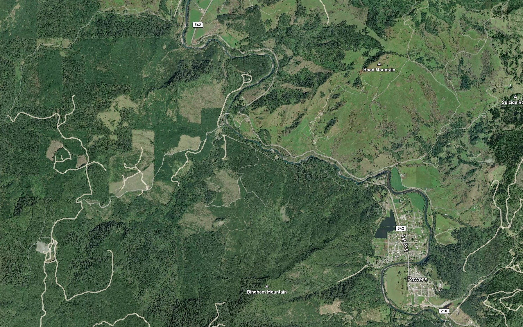 Satellite map of the Mystic Creek