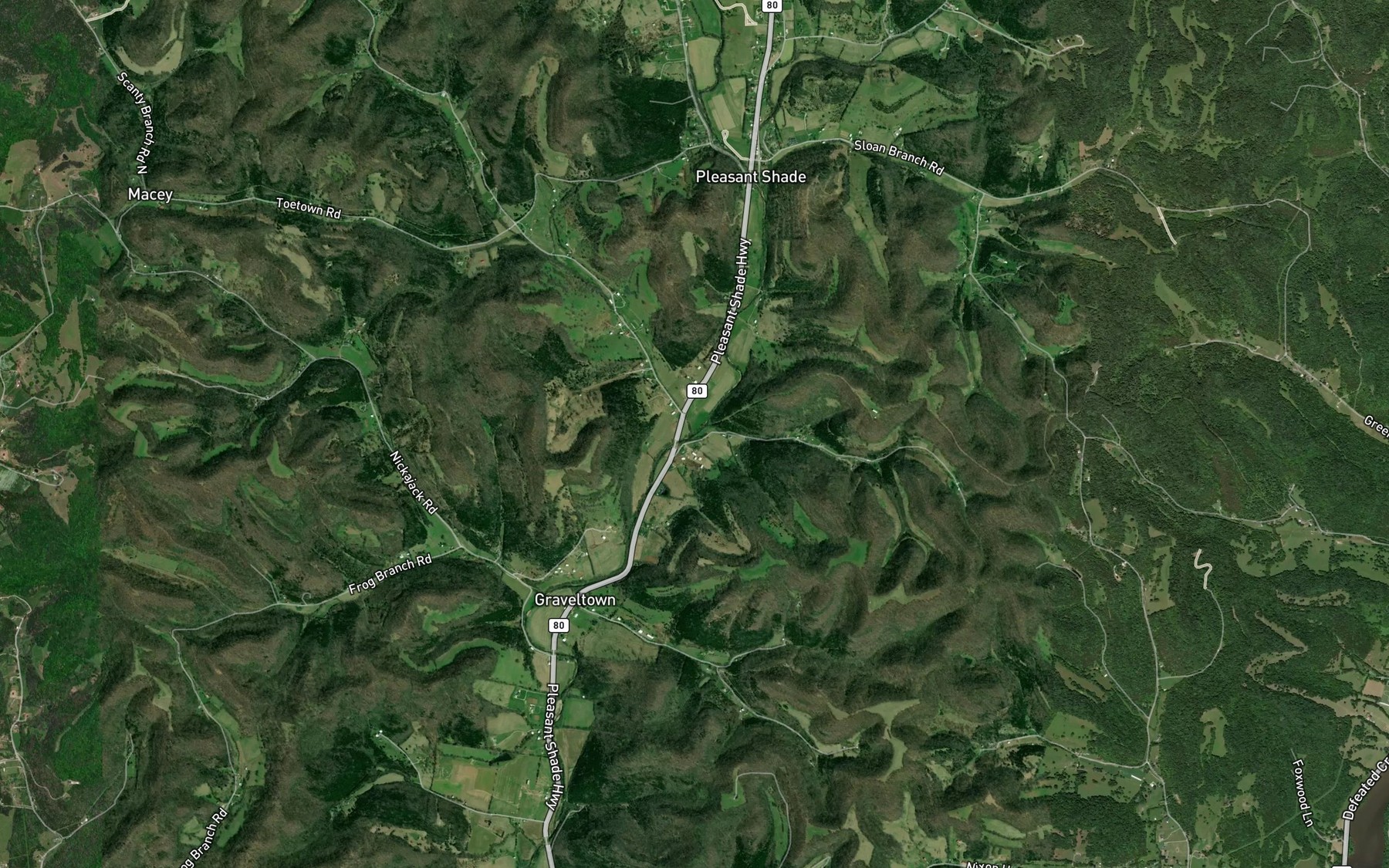 Satellite map of the Toetown Branch