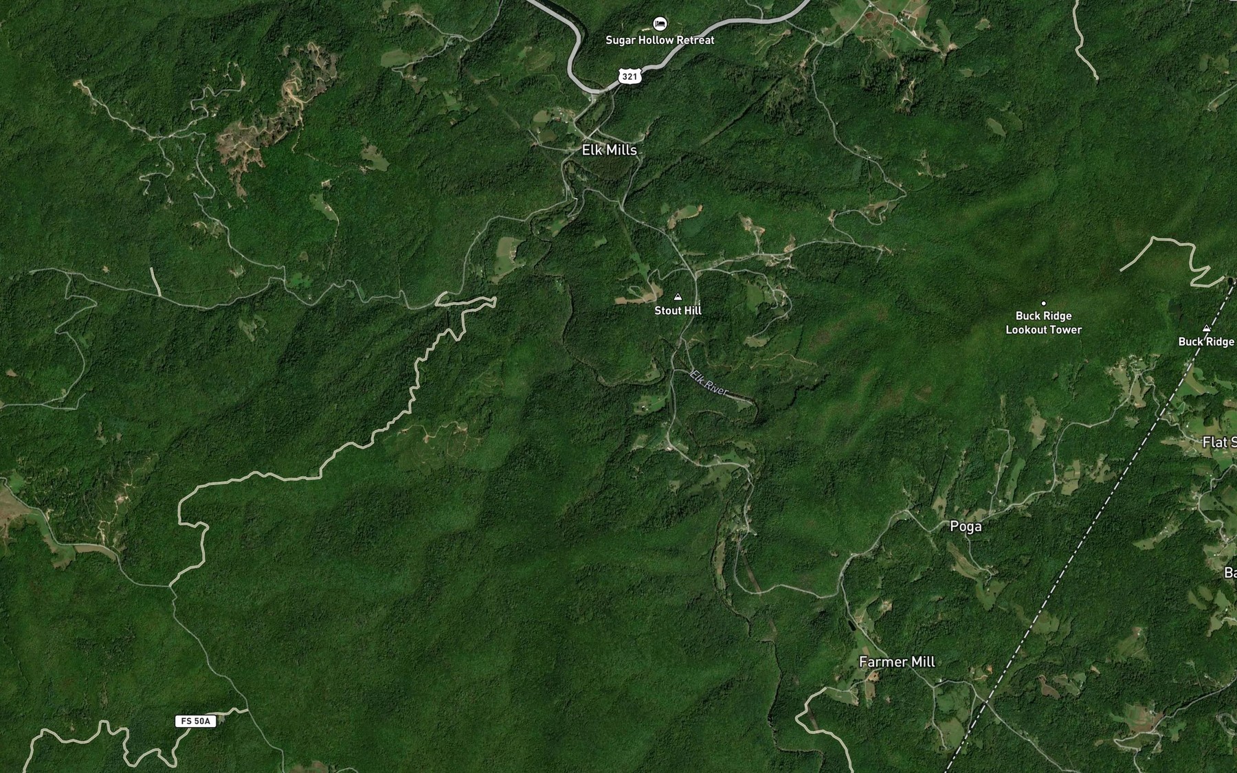 Satellite map of the Sugar Hollow Branch