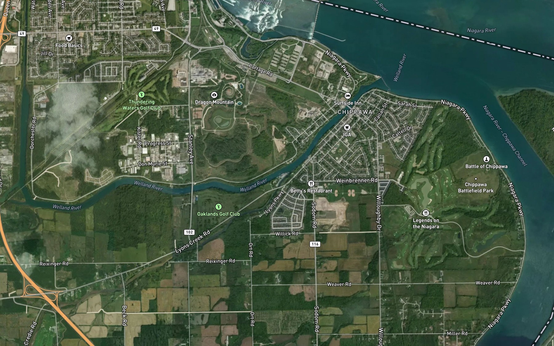 Satellite map of the Lyons Creek