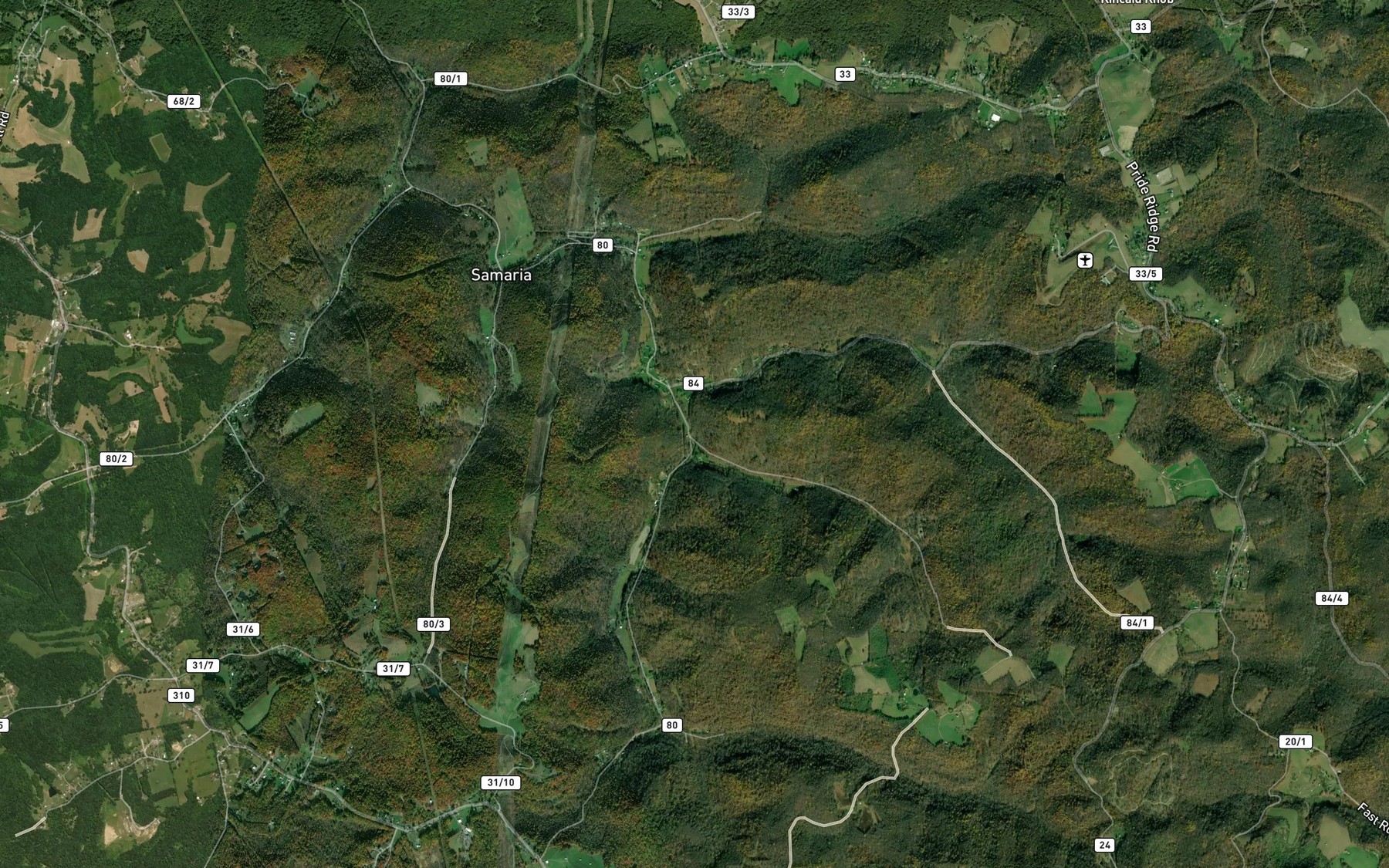 Satellite map of the Dunham Lick Run