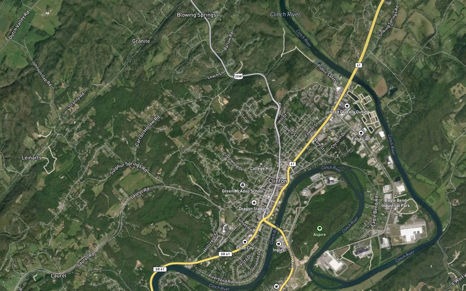 Satellite map of the Pop Hollow Spring