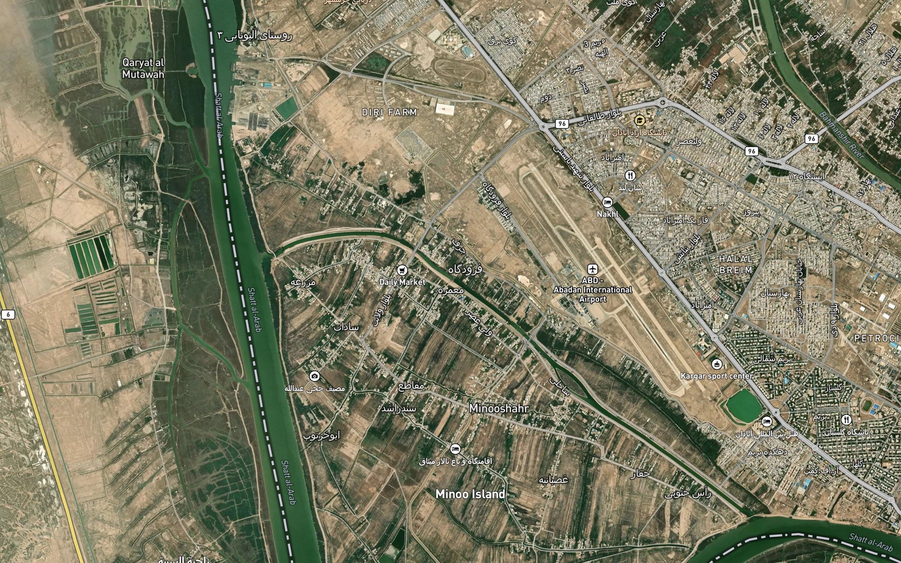 Satellite map of the Nahr-e `Abd ol Emam