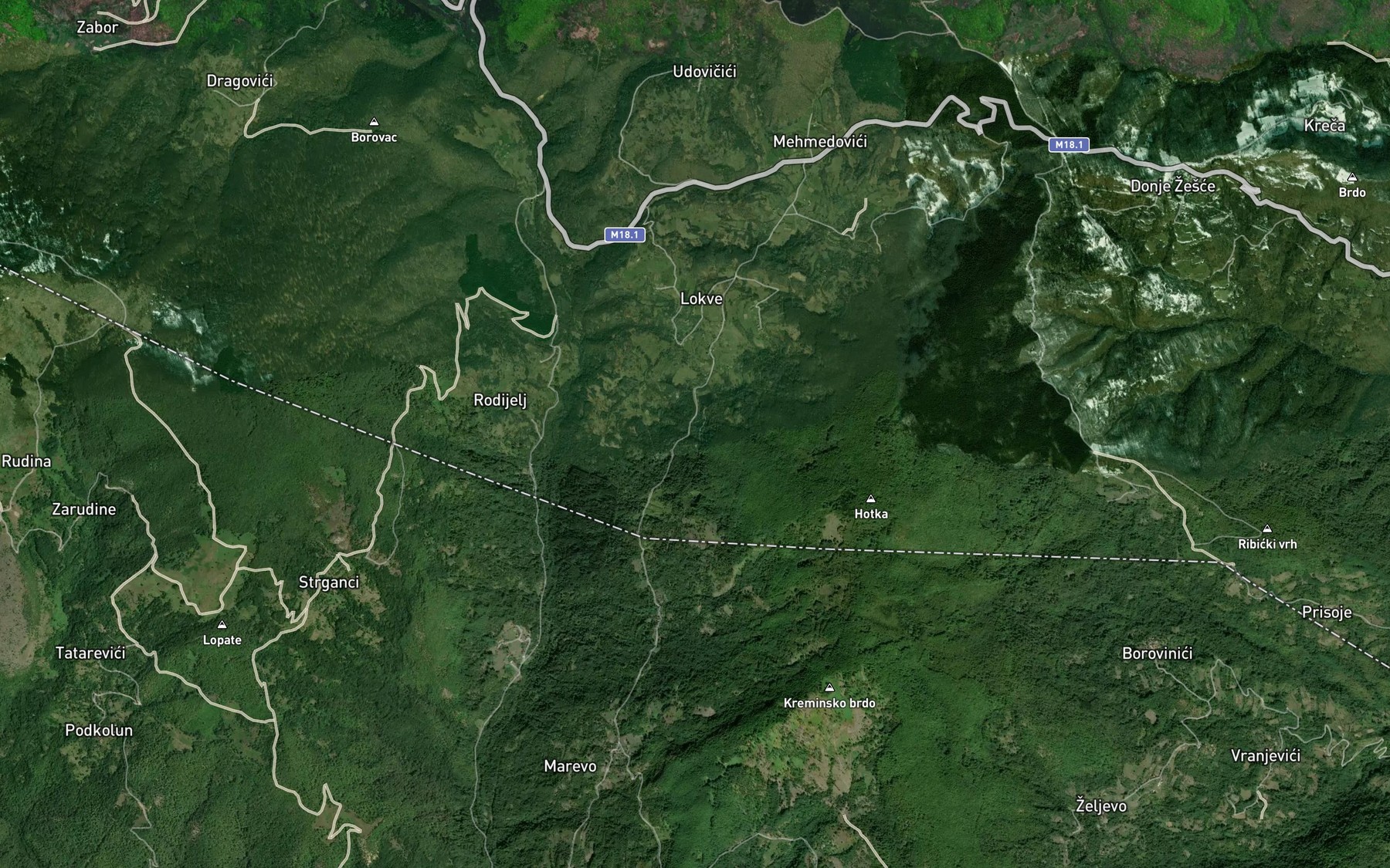 Satellite map of the Mocila