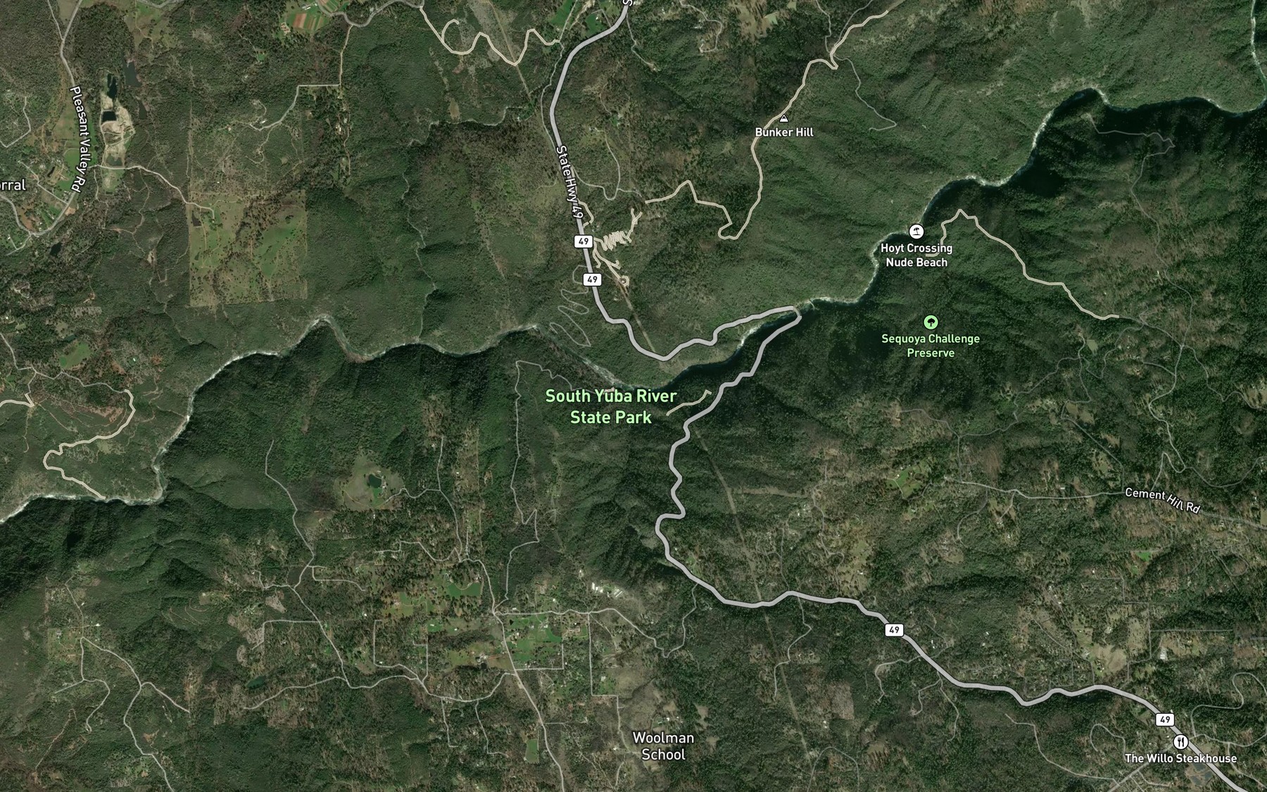 Satellite map of the Rush Creek