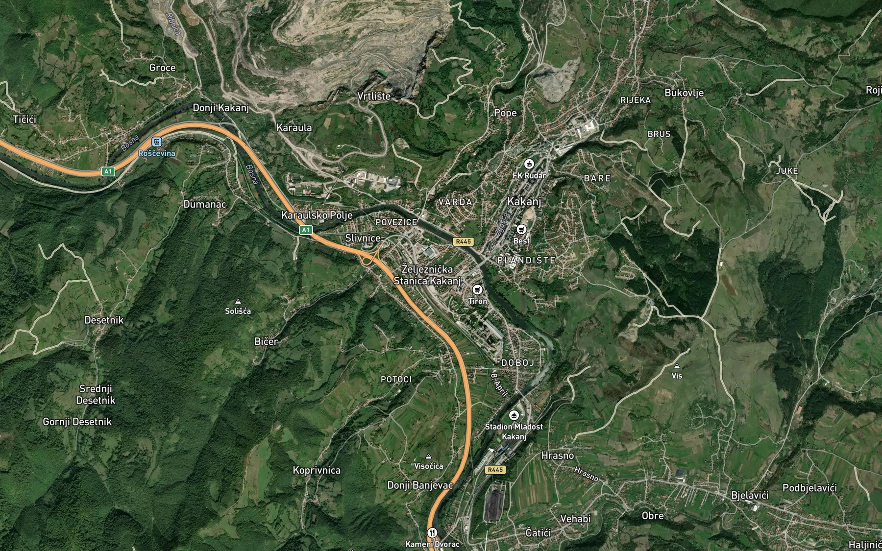Satellite map of the Zgosca