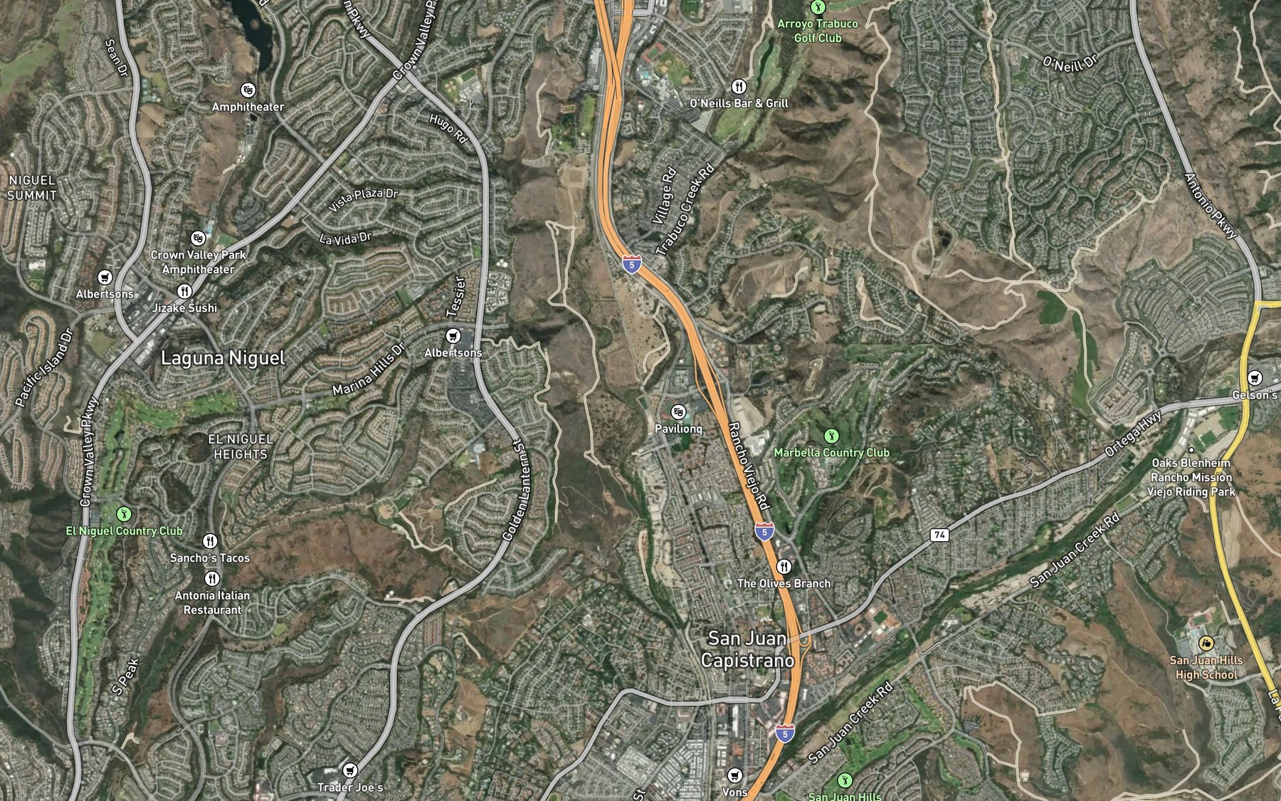 Satellite map of the Arroyo Trabuco
