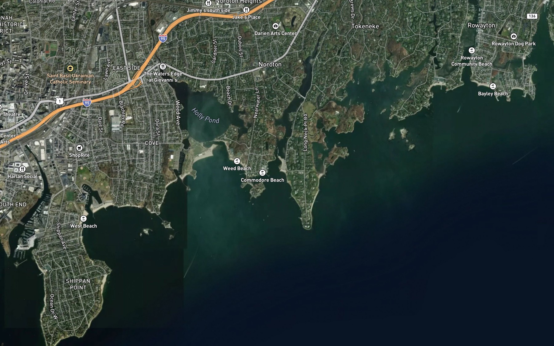 Satellite map of the Goodwives River