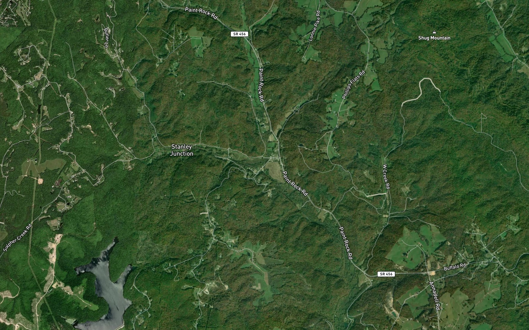 Satellite map of the Stanley Creek