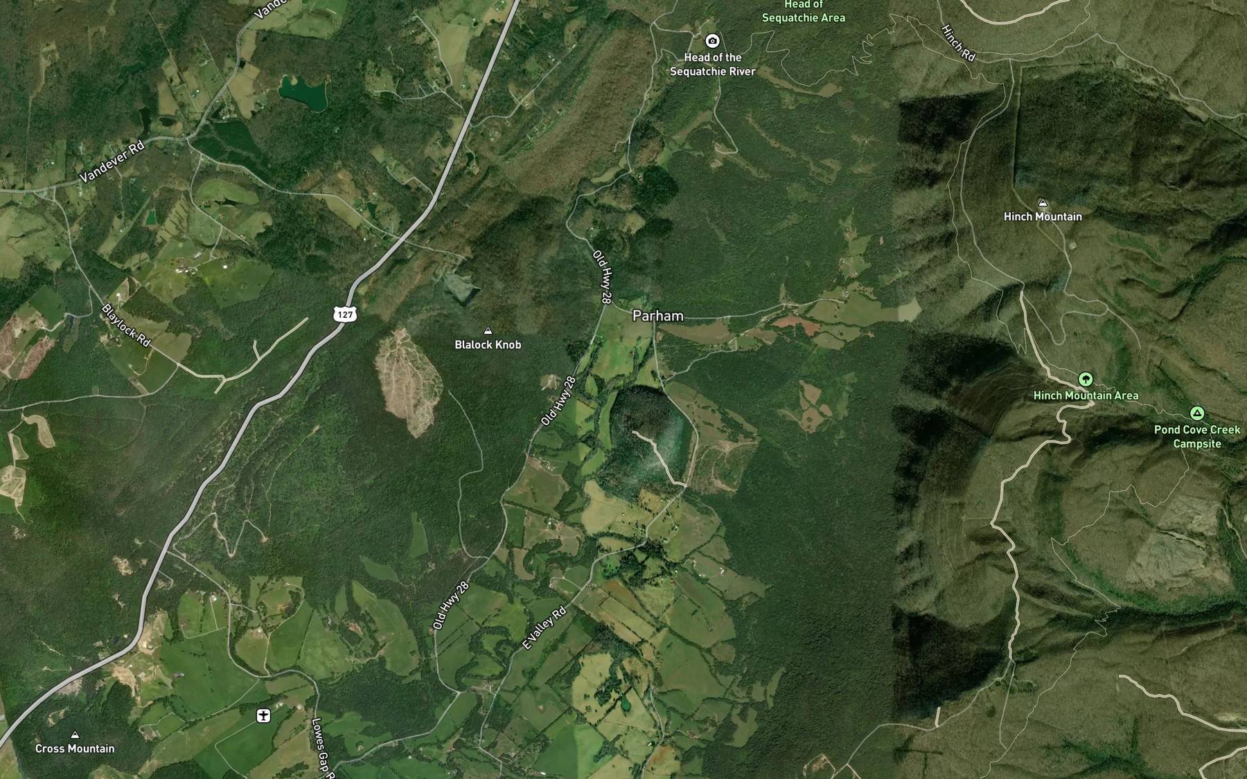 Satellite map of the Roaring Branch