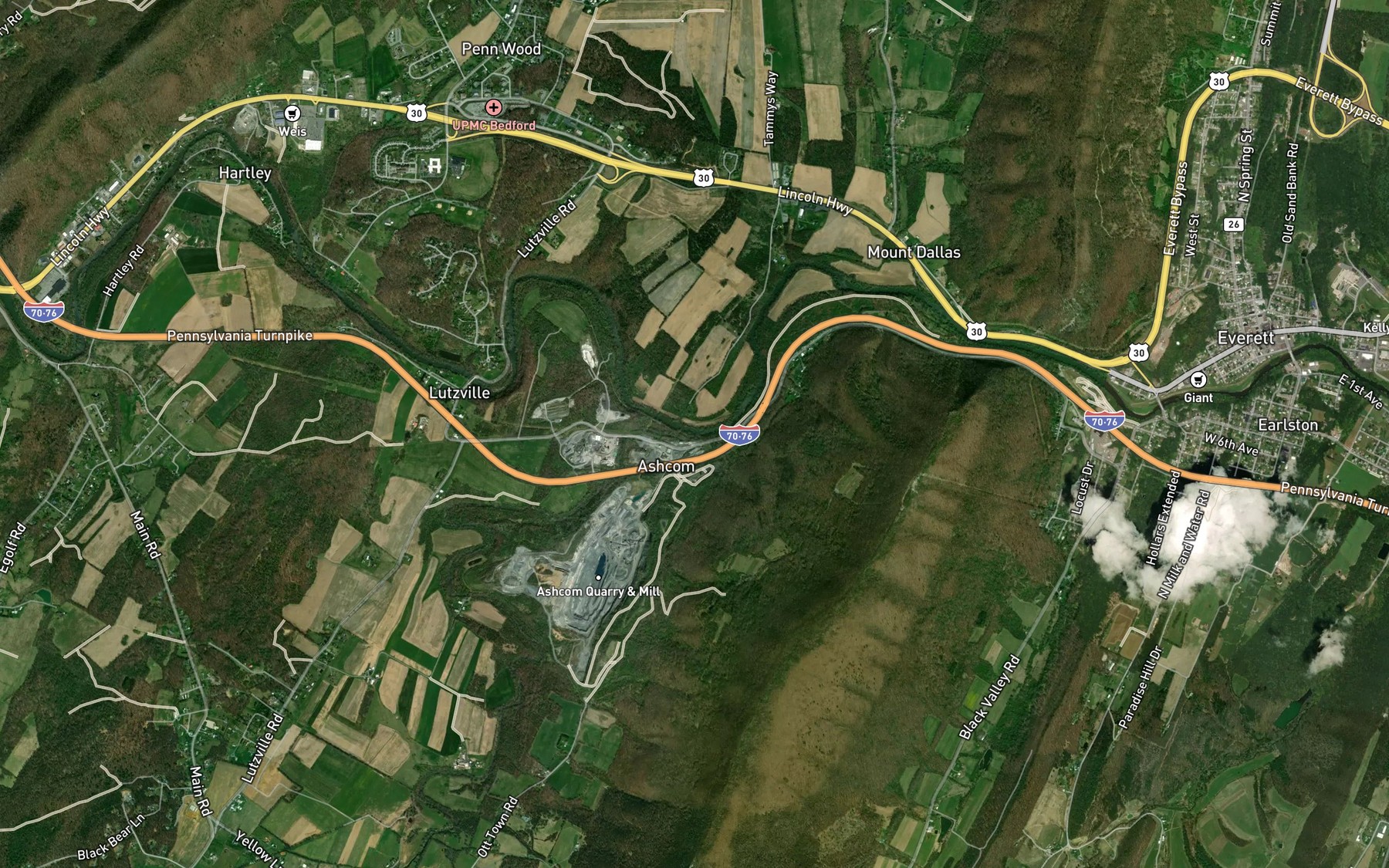 Satellite map of the Cove Creek