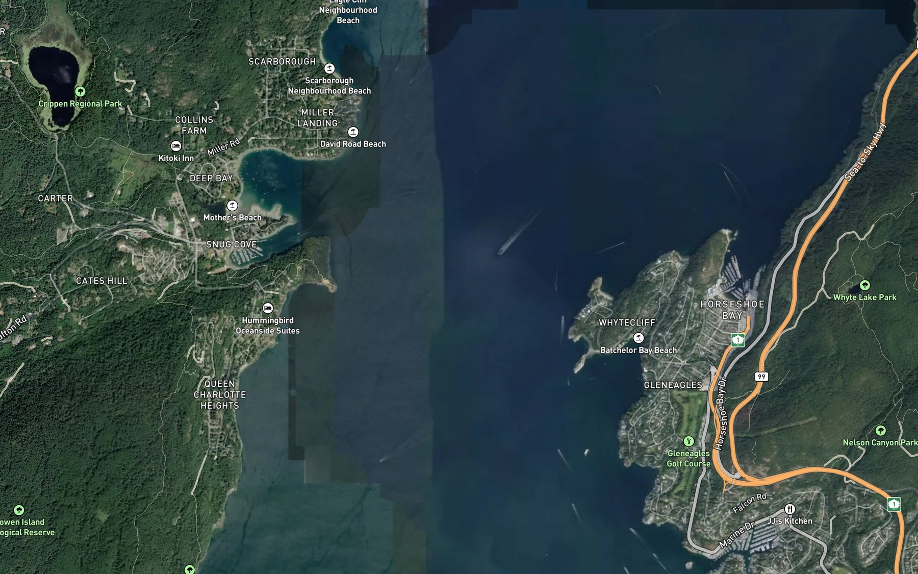 Satellite map of the Queen Charlotte Channel
