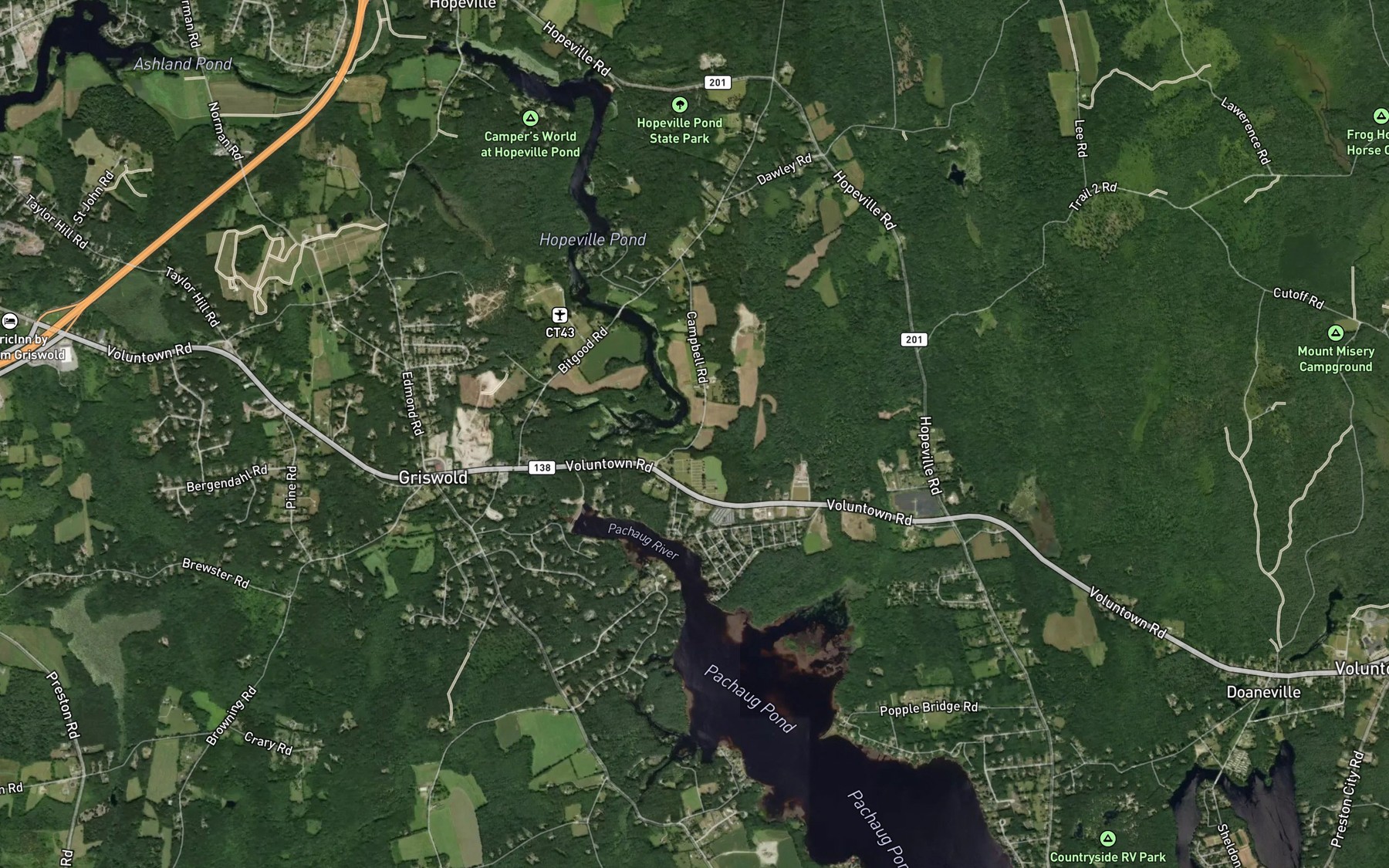 Satellite map of the Crooked Brook