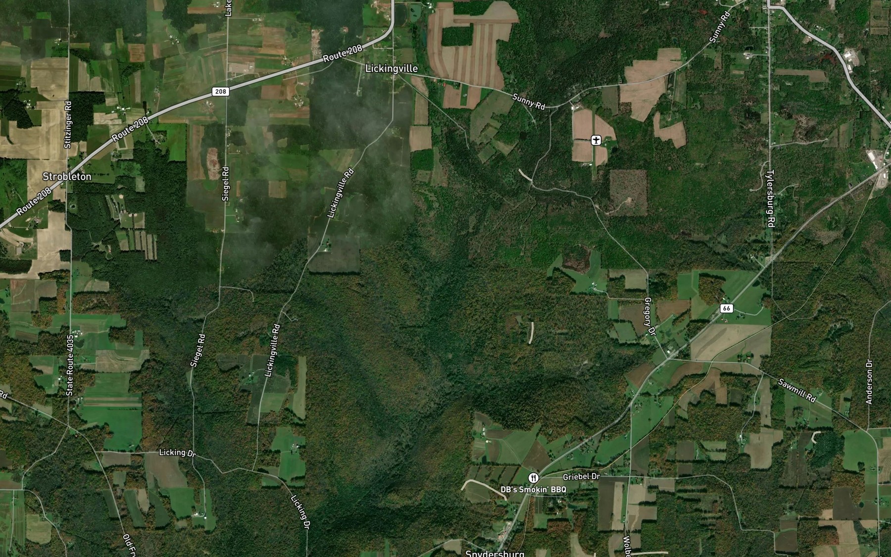 Satellite map of the Frills Run