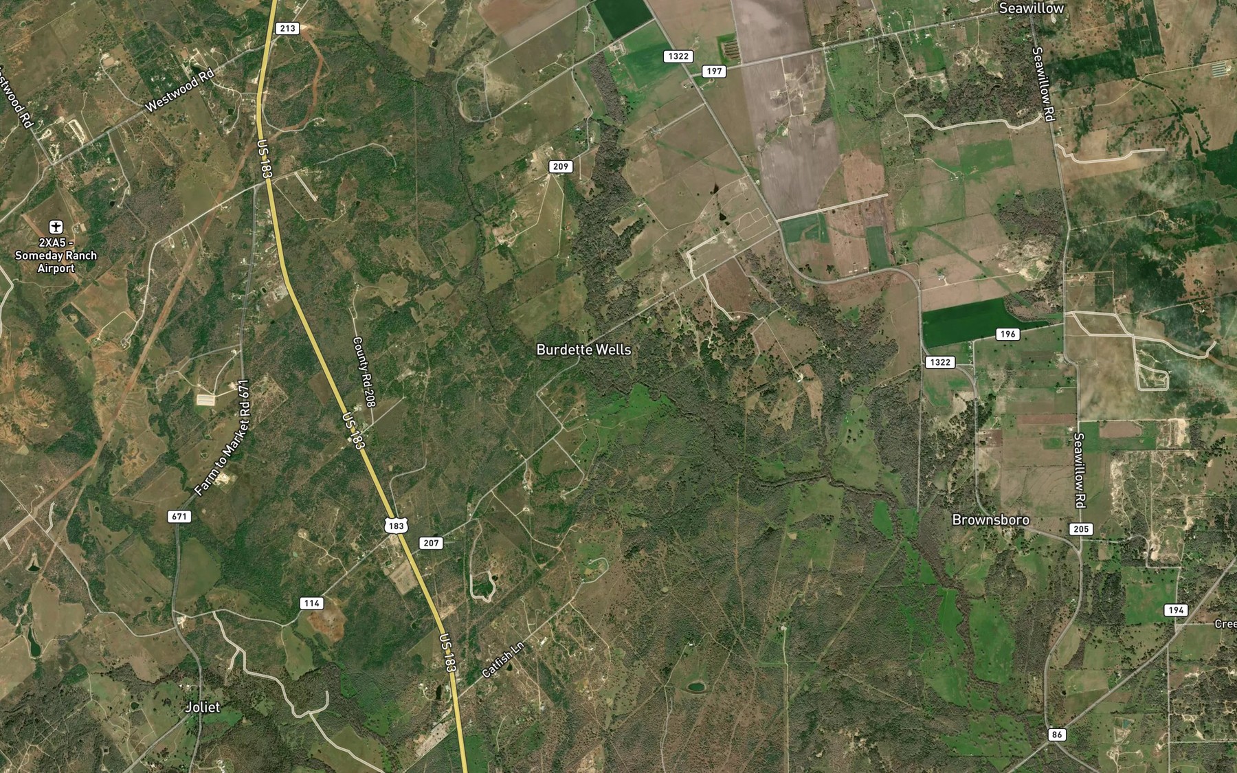 Satellite map of the Brushy Branch