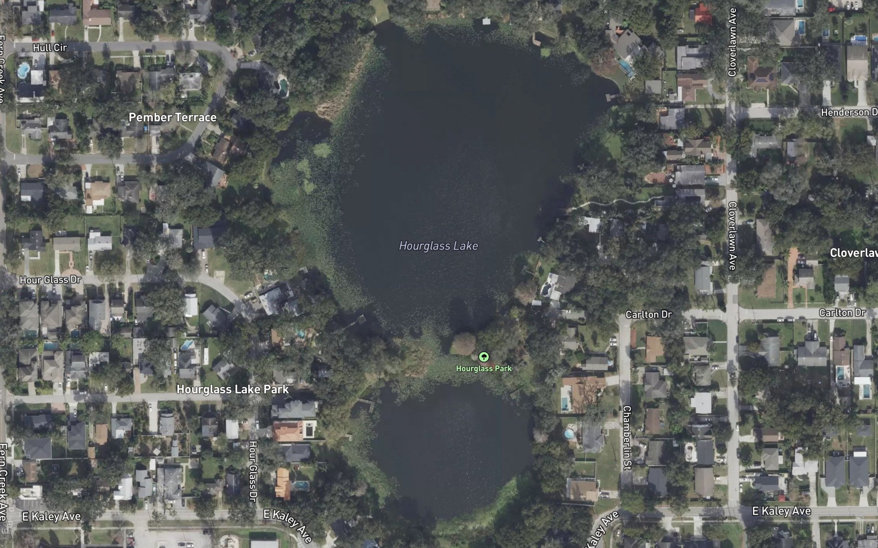 Satellite map of the Hourglass Lake