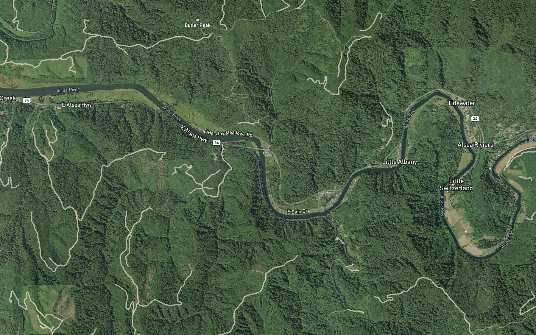 Satellite map of the Risley Creek