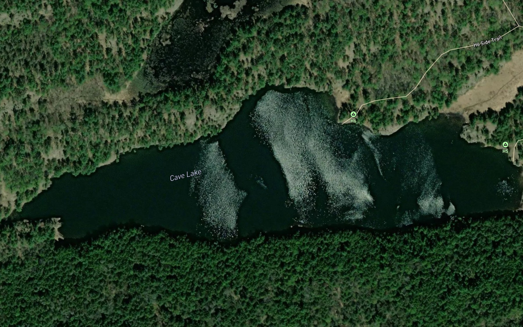 Satellite map of the Cave Lake