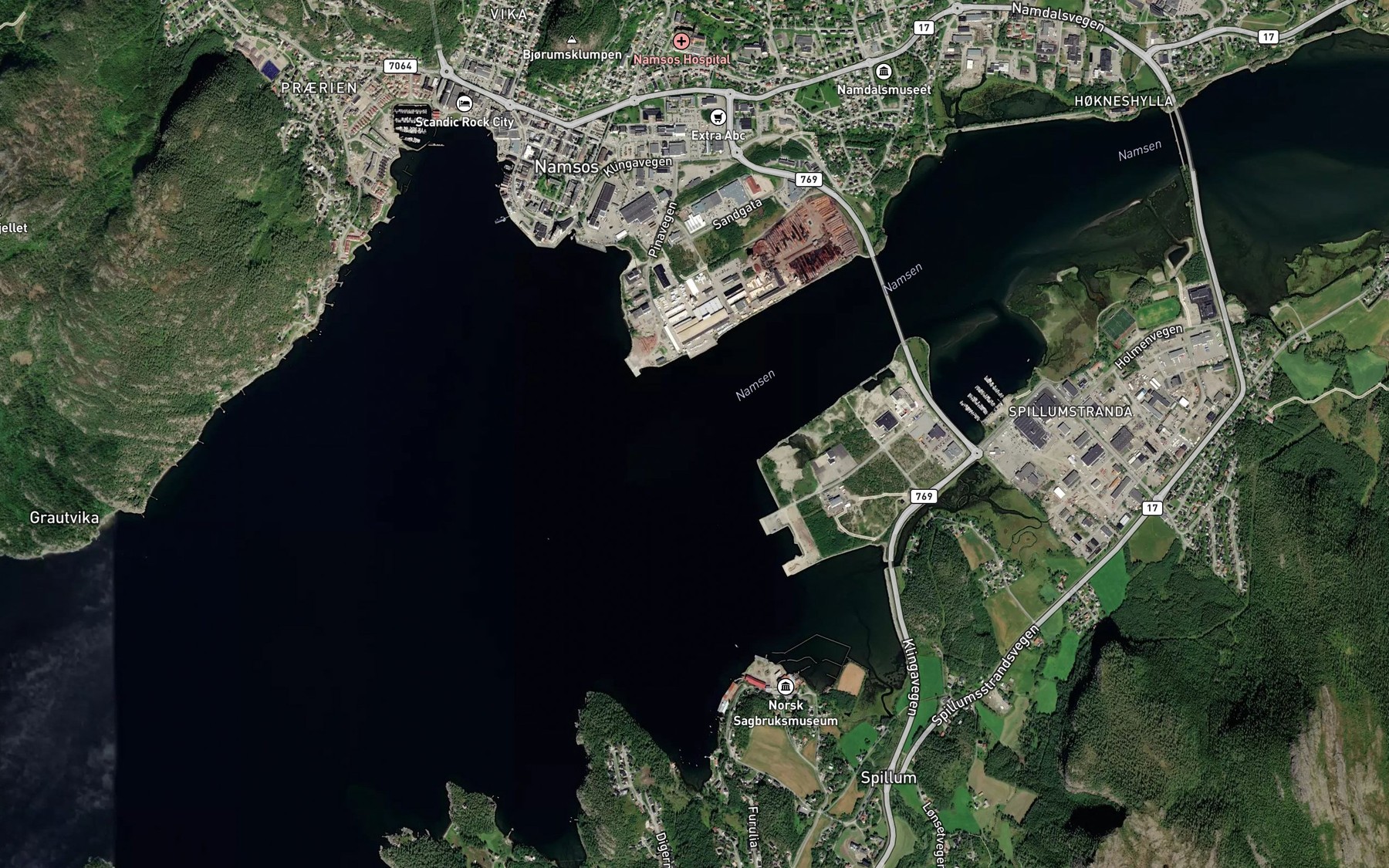 Satellite map of the Namsen