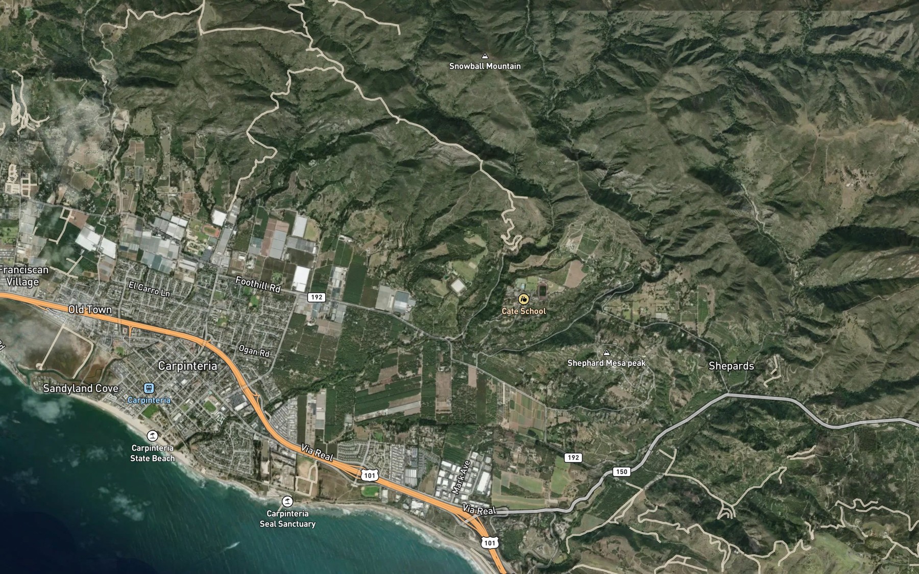 Satellite map of the Carpinteria Reservoir