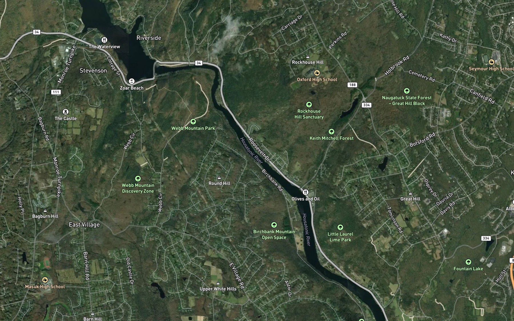 Satellite map of the White Hills Community Brook