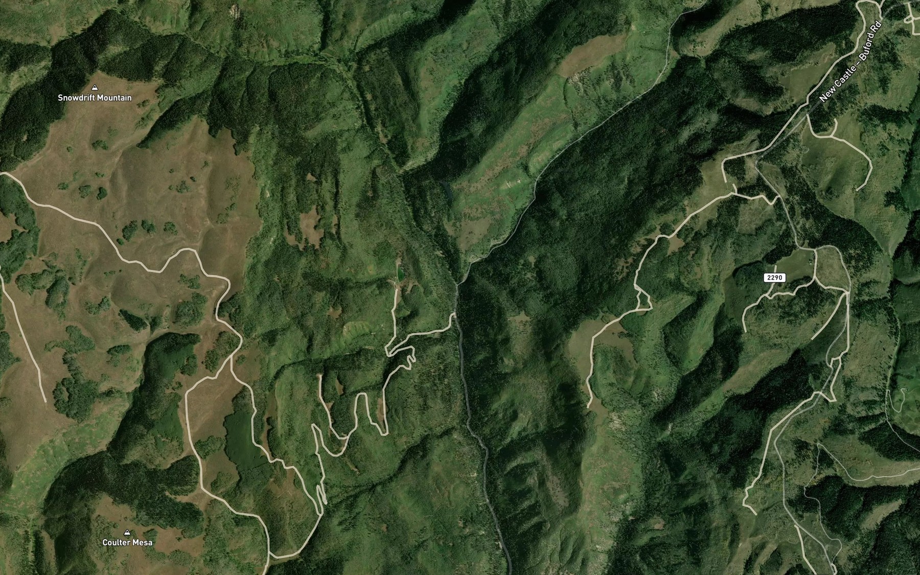 Satellite map of the Three Forks Creek