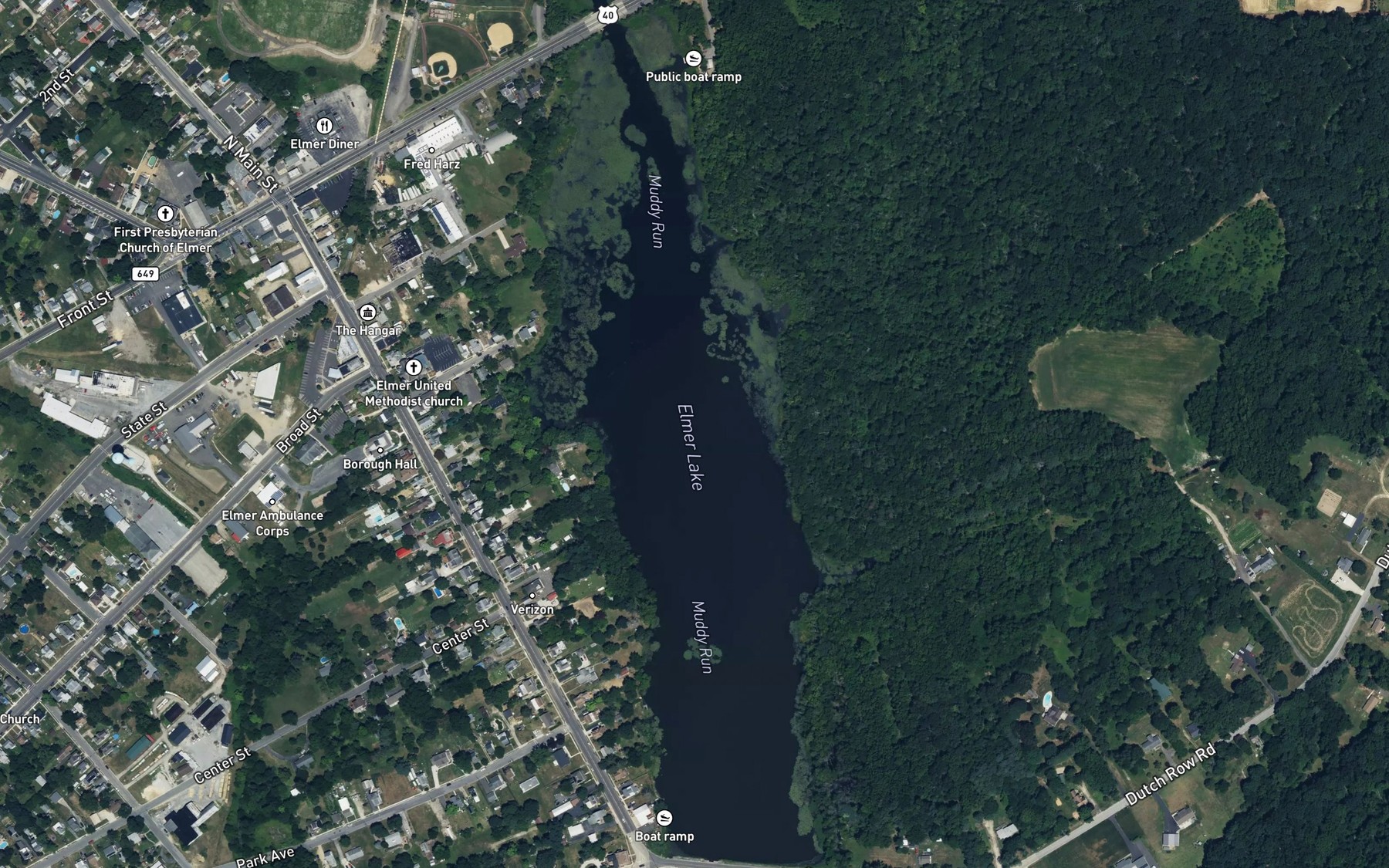 Satellite map of the Elmer Lake