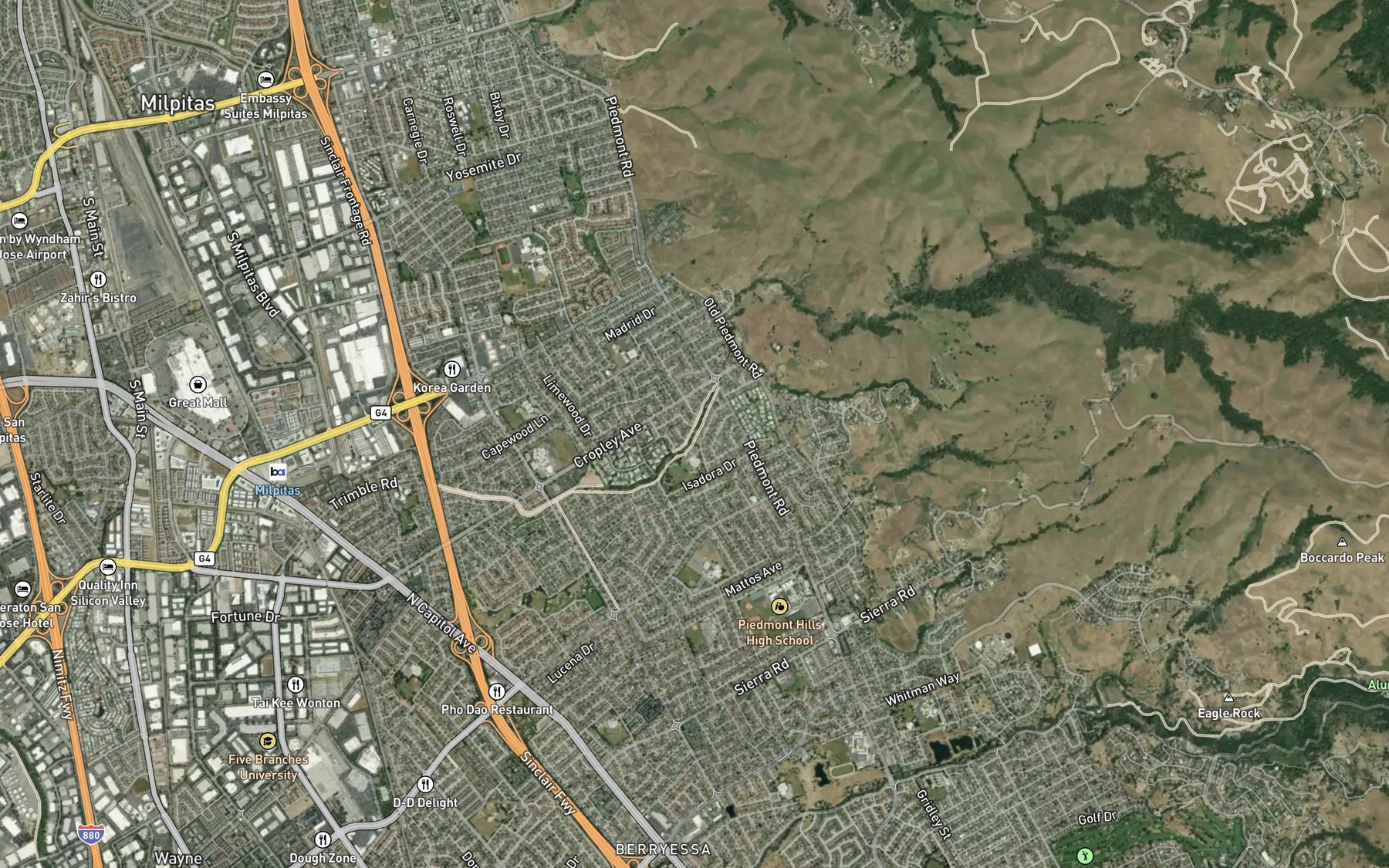 Satellite map of the Sweigert Creek